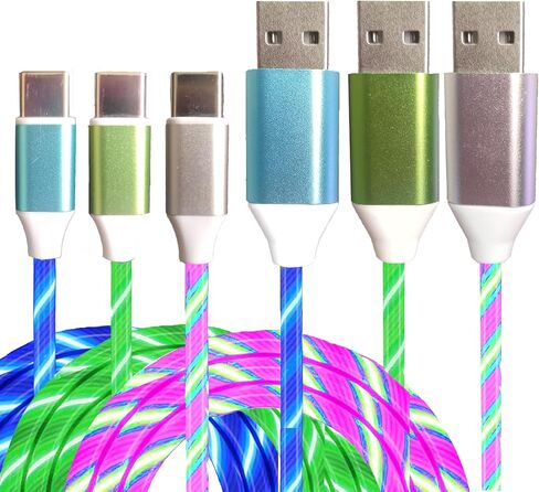 3 Pack Led USB C Charging Cable Light Up Type C Charger LED Light Up Fast USB-C to USB-A Charge Cord Compatible with Samsung Galaxy S23 S22 S21 S10 S9 Plus Note 20 10 Pixel(6.6FT,Blue Red Green) in Saudi Arabia