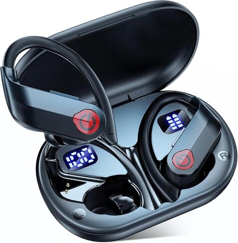 EUQQ Wireless Earbuds Bluetooth Headphones Sports Over-Ear Bluetooth 5.3 Ear Buds with Earhooks 120H Playtime Wireless Headphones for Workout Waterproof Bluetooth LED Power Display, Black in Saudi Arabia