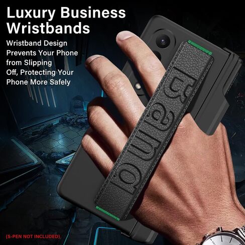 DEMCERT for Samsung Galaxy Z Fold 5 Case with [Fold5 Edition S-Pen Holder] [Wrist Band], Luxury PC Magnetic Shockproof Cover with Screen Protector for Galaxy Z Fold 5 5G (Light Blue) in Saudi Arabia