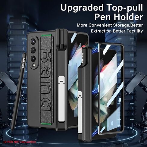 DEMCERT for Samsung Galaxy Z Fold 5 Case with [Fold5 Edition S-Pen Holder] [Wrist Band], Luxury PC Magnetic Shockproof Cover with Screen Protector for Galaxy Z Fold 5 5G (Light Blue) in Saudi Arabia