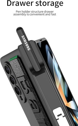DEMCERT for Samsung Galaxy Z Fold 5 Case with [Fold5 Edition S-Pen Holder] [Wrist Band], Luxury PC Magnetic Shockproof Cover with Screen Protector for Galaxy Z Fold 5 5G (Light Blue) in Saudi Arabia