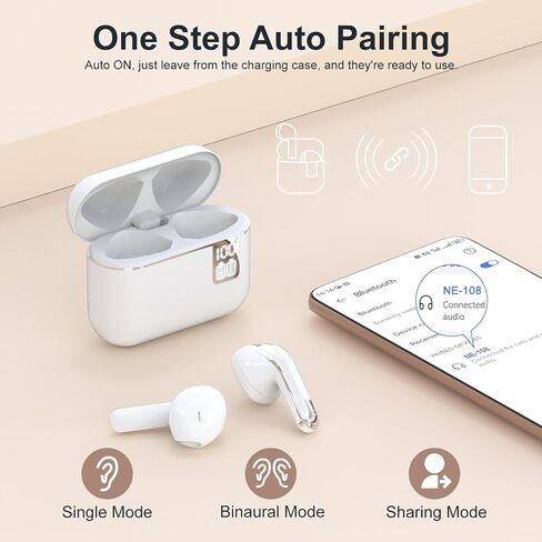 True Wireless Earbuds, Bluetooth Headphones with LED Display Charging Case, Light Weight Small in-Ear Earphones, 25H Playtime, IPX4 Waterproof Headphone for Smartphone Pad Laptop(Black) in Saudi Arabia
