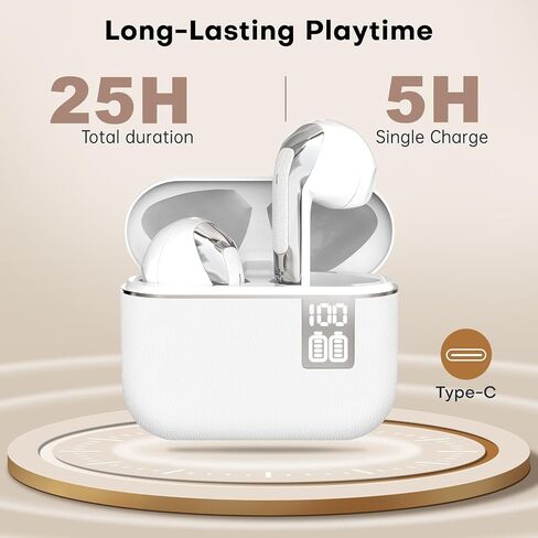 True Wireless Earbuds, Bluetooth Headphones with LED Display Charging Case, Light Weight Small in-Ear Earphones, 25H Playtime, IPX4 Waterproof Headphone for Smartphone Pad Laptop(Black) in Saudi Arabia