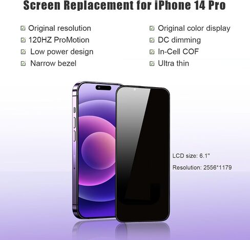 for iPhone 13 Pro Max Screen Replacement, 6.7-inch LCD COF Display (for A2484, A2641, A2644, A2645, A2643), Touch Digitizer Full Assembly with Waterproof Tape, 120Hz Promotion, Screen Protector in Saudi Arabia