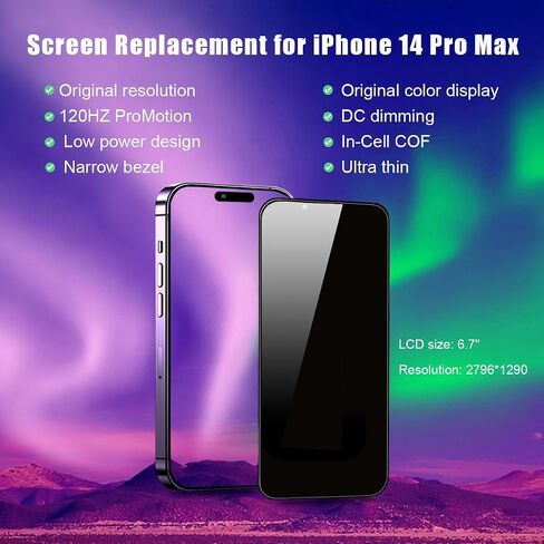 for iPhone 13 Pro Max Screen Replacement, 6.7-inch LCD COF Display (for A2484, A2641, A2644, A2645, A2643), Touch Digitizer Full Assembly with Waterproof Tape, 120Hz Promotion, Screen Protector in Saudi Arabia