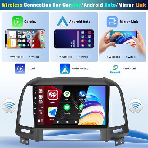4+64G Android 13 Car Radio for Hyundai Santa Fe 2006-2012, 9'' HD 1280 * 720 Touchscreen Bluetooth Car Stereo with Wireless CarPlay Android Auto Mirror Link GPS Navi,WiFi,32EQ DSP,SWC+Camera&Mic in Saudi Arabia