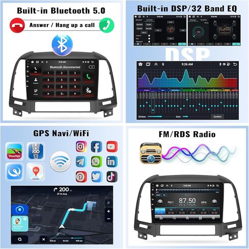 4+64G Android 13 Car Radio for Hyundai Santa Fe 2006-2012, 9'' HD 1280 * 720 Touchscreen Bluetooth Car Stereo with Wireless CarPlay Android Auto Mirror Link GPS Navi,WiFi,32EQ DSP,SWC+Camera&Mic in Saudi Arabia