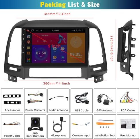 4+64G Android 13 Car Radio for Hyundai Santa Fe 2006-2012, 9'' HD 1280 * 720 Touchscreen Bluetooth Car Stereo with Wireless CarPlay Android Auto Mirror Link GPS Navi,WiFi,32EQ DSP,SWC+Camera&Mic in Saudi Arabia