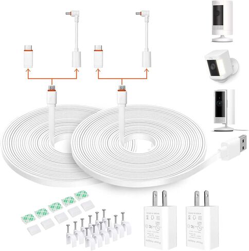 DIANMU 26FT Power Cable with Adapter for Ring Spotlight Cam Plus/Pro/Battery, Ring Stick Up Cam Battery/Pro (Battery), EufyCam 3C - Weatherproof Charging Cord and Charger for Ring Camera - 2 Pack in Saudi Arabia