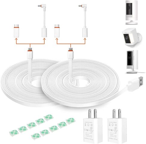 DIANMU 26FT Power Cable with Adapter for Ring Spotlight Cam Plus/Pro/Battery, Ring Stick Up Cam Battery/Pro (Battery), EufyCam 3C - Weatherproof Charging Cord and Charger for Ring Camera - 2 Pack in Saudi Arabia