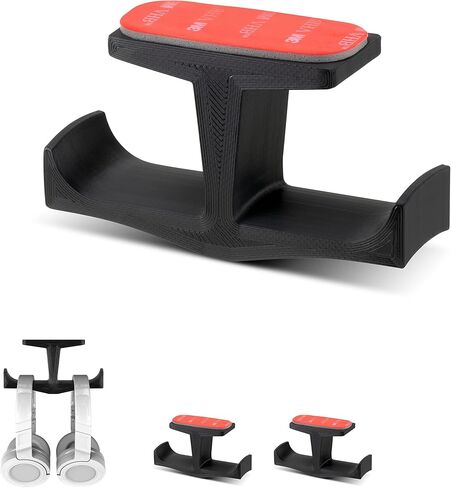 BRAINWAVZ BigT Dual Headphone Stand, Under Desk Hanger for Headphones, Gaming Headsets, Mobiles Accessories, Stick On, No Screws, Black (Big T) in Saudi Arabia