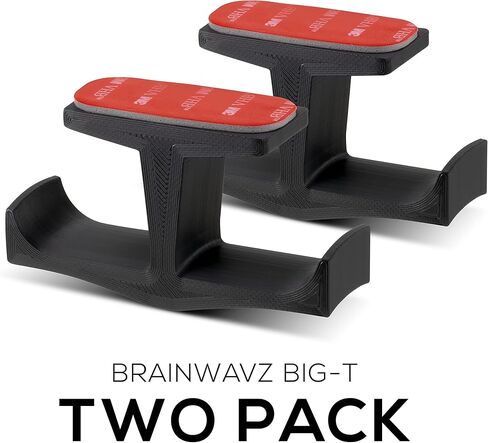 BRAINWAVZ BigT Dual Headphone Stand, Under Desk Hanger for Headphones, Gaming Headsets, Mobiles Accessories, Stick On, No Screws, Black (Big T) in Saudi Arabia