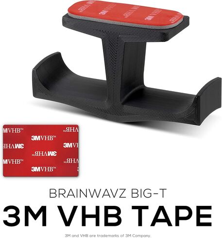 BRAINWAVZ BigT Dual Headphone Stand, Under Desk Hanger for Headphones, Gaming Headsets, Mobiles Accessories, Stick On, No Screws, Black (Big T) in Saudi Arabia