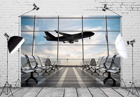 7x5ft Durable Airport Backdrop Fabric No Wrinkles Airplane Photography Backdrop Airport Terminal Window Background Pilot Party Travel Plane Theme Birthday Party Decorations Photo Shoot Props in Saudi Arabia