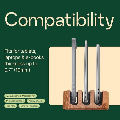 Triple Laptop Stand Vertical Laptop Holder - Vertical Laptop Stand for Desk - Laptop Holder - Handmade of Natural Wood (Triple Walnut) in Kuwait