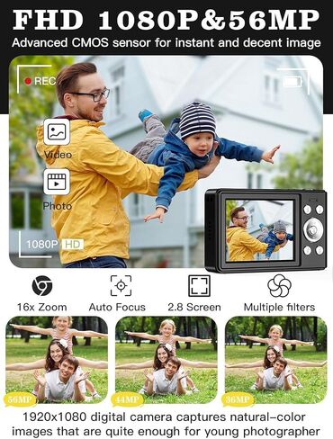 Upgrade Digital Camera, 56MP FHD 1080P Camera for Kids with 16x Zoom Anti Shake, Kid Camera with 32GB TF Card, Two Batteries, Lanyard, Compact Small Camera for Kids Boys Girls（White） in Saudi Arabia