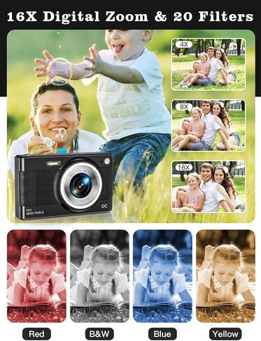 Upgrade Digital Camera, 56MP FHD 1080P Camera for Kids with 16x Zoom Anti Shake, Kid Camera with 32GB TF Card, Two Batteries, Lanyard, Compact Small Camera for Kids Boys Girls（White） in Saudi Arabia