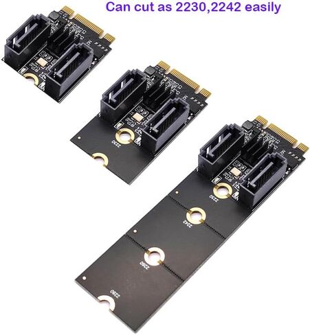 Sintech M.2 NGFF Key A+E إلى Dual SATA 3.0 Ports محول تمديد بطاقة شرائح JMB582 (تناسب فقط منفذ A-Key أو E-Key WiFi) in Kuwait