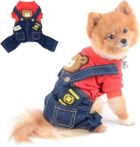 SELMAI Dog Outfits for Small Dogs Boy Girl Spring Shirts Denim Bib Pants 2 Pockets Jumpsuits One Piece Apparel for Cats Puppies Chihuahua Clothes Adorable Overall for Medium Pet 4 legs Autumn Yellow S in Saudi Arabia