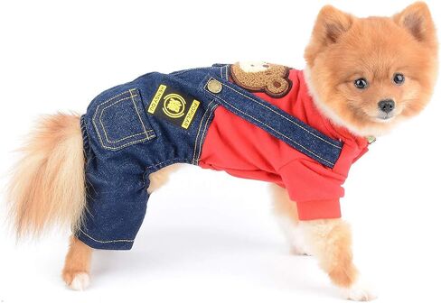 SELMAI Dog Outfits for Small Dogs Boy Girl Spring Shirts Denim Bib Pants 2 Pockets Jumpsuits One Piece Apparel for Cats Puppies Chihuahua Clothes Adorable Overall for Medium Pet 4 legs Autumn Yellow S in Saudi Arabia