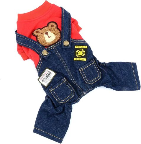 SELMAI Dog Outfits for Small Dogs Boy Girl Spring Shirts Denim Bib Pants 2 Pockets Jumpsuits One Piece Apparel for Cats Puppies Chihuahua Clothes Adorable Overall for Medium Pet 4 legs Autumn Yellow S in Saudi Arabia