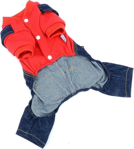 SELMAI Dog Outfits for Small Dogs Boy Girl Spring Shirts Denim Bib Pants 2 Pockets Jumpsuits One Piece Apparel for Cats Puppies Chihuahua Clothes Adorable Overall for Medium Pet 4 legs Autumn Yellow S in Saudi Arabia