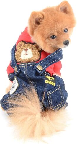 SELMAI Dog Outfits for Small Dogs Boy Girl Spring Shirts Denim Bib Pants 2 Pockets Jumpsuits One Piece Apparel for Cats Puppies Chihuahua Clothes Adorable Overall for Medium Pet 4 legs Autumn Yellow S in Saudi Arabia