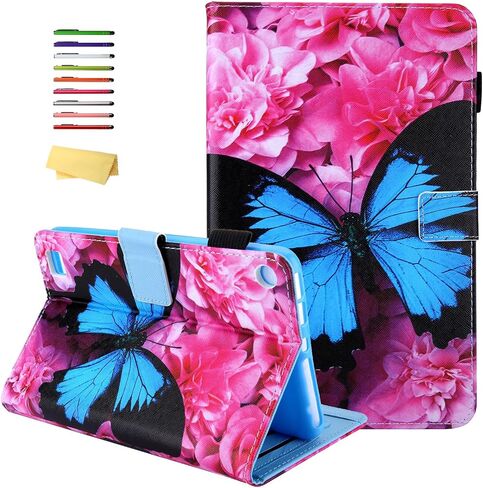 All-New Amazon Kindle Fire 7 Case (الجيل التاسع/السابع/الخامس ، 2019/2017/2015) ، غطاء جلدي بمنف ذكي مع حامل قلم رصاص جيب البطاقة [نوم/استيقاظ تلقائي] ، زهرة الفراشة الحمراء in Kuwait