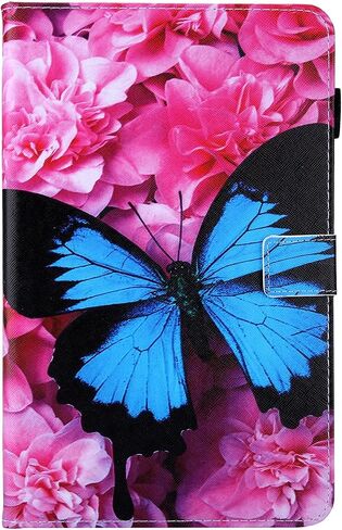 All-New Amazon Kindle Fire 7 Case (الجيل التاسع/السابع/الخامس ، 2019/2017/2015) ، غطاء جلدي بمنف ذكي مع حامل قلم رصاص جيب البطاقة [نوم/استيقاظ تلقائي] ، زهرة الفراشة الحمراء in Kuwait