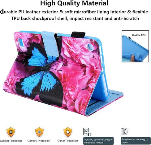 All-New Amazon Kindle Fire 7 Case (الجيل التاسع/السابع/الخامس ، 2019/2017/2015) ، غطاء جلدي بمنف ذكي مع حامل قلم رصاص جيب البطاقة [نوم/استيقاظ تلقائي] ، زهرة الفراشة الحمراء in Kuwait