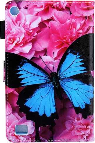 All-New Amazon Kindle Fire 7 Case (الجيل التاسع/السابع/الخامس ، 2019/2017/2015) ، غطاء جلدي بمنف ذكي مع حامل قلم رصاص جيب البطاقة [نوم/استيقاظ تلقائي] ، زهرة الفراشة الحمراء in Kuwait