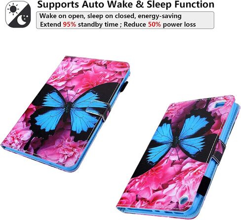 All-New Amazon Kindle Fire 7 Case (الجيل التاسع/السابع/الخامس ، 2019/2017/2015) ، غطاء جلدي بمنف ذكي مع حامل قلم رصاص جيب البطاقة [نوم/استيقاظ تلقائي] ، زهرة الفراشة الحمراء in Kuwait