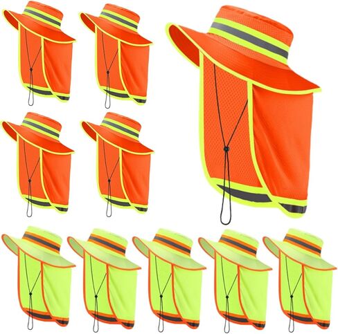 jexine 10 pcs عالية الوضوح قبعة عاكسة مع رفرف الرقبة قبعة شمس السلامة للرجال دلو قبعة boonie القبعات الجزء الأكبر in Kuwait