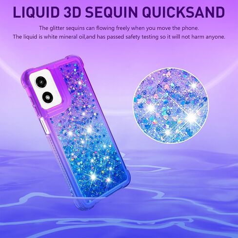 for Moto G Play 2024 Case with Screen Protector, Cute Women Girls Glitter Bling Liquid Floating Phone Case Slim TPU Soft Silicone Shockproof Girly Cover for Motorola G Play 2024 -Pink Purple in Saudi Arabia