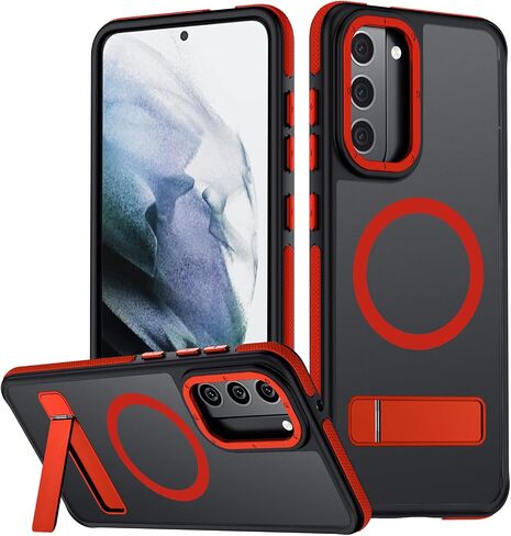 for Samsung Galaxy S21 Case, [Compatible with MagSafe], Adjustable Kickstand,Military Grade Drop Tested, Translucent Matte Phone Case for Galaxy S21 Case (Black) in Saudi Arabia