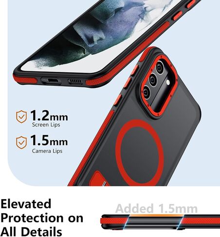 for Samsung Galaxy S21 Case, [Compatible with MagSafe], Adjustable Kickstand,Military Grade Drop Tested, Translucent Matte Phone Case for Galaxy S21 Case (Black) in Saudi Arabia