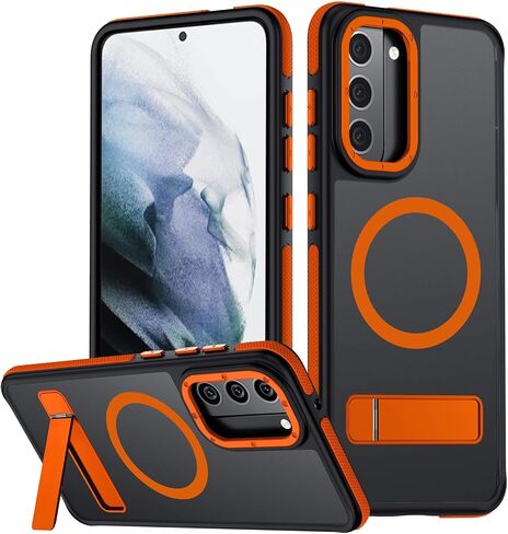 for Samsung Galaxy S21 Case, [Compatible with MagSafe], Adjustable Kickstand,Military Grade Drop Tested, Translucent Matte Phone Case for Galaxy S21 Case (Black) in Saudi Arabia
