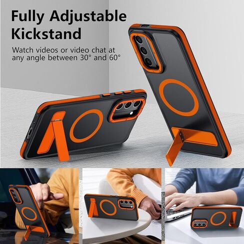for Samsung Galaxy S21 Case, [Compatible with MagSafe], Adjustable Kickstand,Military Grade Drop Tested, Translucent Matte Phone Case for Galaxy S21 Case (Black) in Saudi Arabia