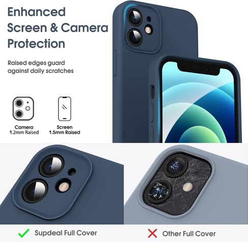 Supdeal Liquid Silicone Case for iPhone 12 Mini, [Camera Protection] [Anti Fingerprint] [Wireless Charging] 4 Layer Phone Case Protective Cover, Built-in Microfiber Case Cover, 5.4", Black in Saudi Arabia