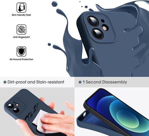 Supdeal Liquid Silicone Case for iPhone 12 Mini, [Camera Protection] [Anti Fingerprint] [Wireless Charging] 4 Layer Phone Case Protective Cover, Built-in Microfiber Case Cover, 5.4", Black in Saudi Arabia