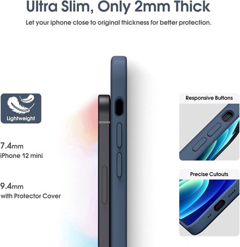 Supdeal Liquid Silicone Case for iPhone 12 Mini, [Camera Protection] [Anti Fingerprint] [Wireless Charging] 4 Layer Phone Case Protective Cover, Built-in Microfiber Case Cover, 5.4", Black in Saudi Arabia