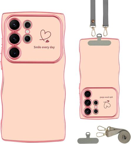 Case for Samsung Galaxy S24 Ultra Case,Cute Curly Shape Wavy Frame Love Pattern Sturdy Fit Protective Case Cover for Samsung S24 Ultra for Girls Women,with Crossbody Lanyard,Rose Red in Saudi Arabia