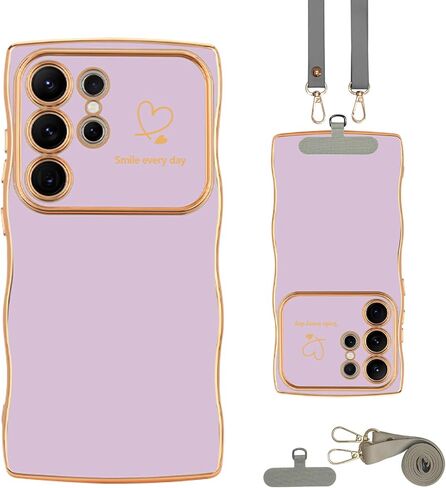 Case for Samsung Galaxy S24 Ultra Case,Cute Curly Shape Wavy Frame Love Pattern Sturdy Fit Protective Case Cover for Samsung S24 Ultra for Girls Women,with Crossbody Lanyard,Rose Red in Saudi Arabia