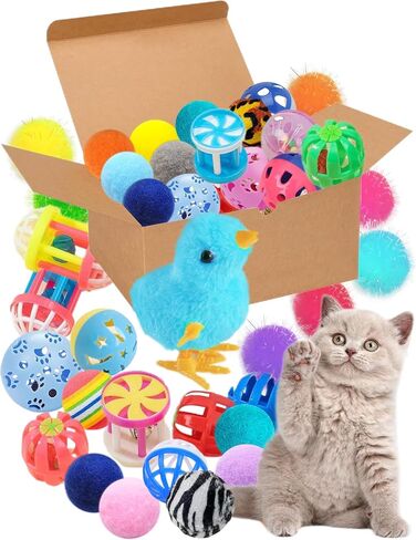 Cat Toys for Indoor Cats, 27 PCS 1.25" to 6.3", Kitten Toy Interactive Cat Exercise Toys, Plastic Ball Cat Toys Lattice Balls with Bell Jingle for All Breeds Cat Kicker in Kuwait