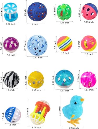 Cat Toys for Indoor Cats, 27 PCS 1.25" to 6.3", Kitten Toy Interactive Cat Exercise Toys, Plastic Ball Cat Toys Lattice Balls with Bell Jingle for All Breeds Cat Kicker in Kuwait