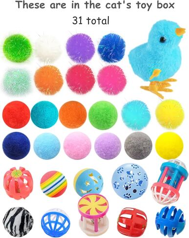 Cat Toys for Indoor Cats, 27 PCS 1.25" to 6.3", Kitten Toy Interactive Cat Exercise Toys, Plastic Ball Cat Toys Lattice Balls with Bell Jingle for All Breeds Cat Kicker in Kuwait