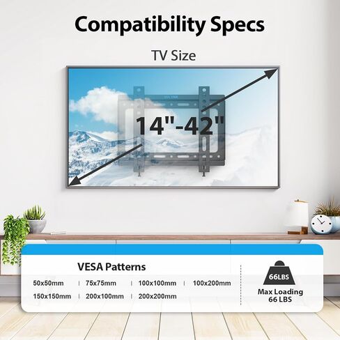 TV Wall Mount Small RV TV Mount for Most 10-26 inch TVs and Monitors, Wall Mount TV Bracket with Low-Profile Slim Design, Mount up to VESA 100x100mm and 22 LBS, Single Stud Vesa Wall Mount in Saudi Arabia
