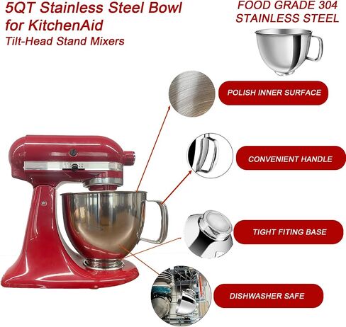5 QT Stainless Steel Mixer Bowl Compatible with KitchenAid Artisan&Classic Series 4.5-5QT Tilt-Head Mixers K45 KSM70 KSM150 etc. Replacment for KitchenAid Mixer Bowl(Heavy Duty Radiant Gold) in Saudi Arabia