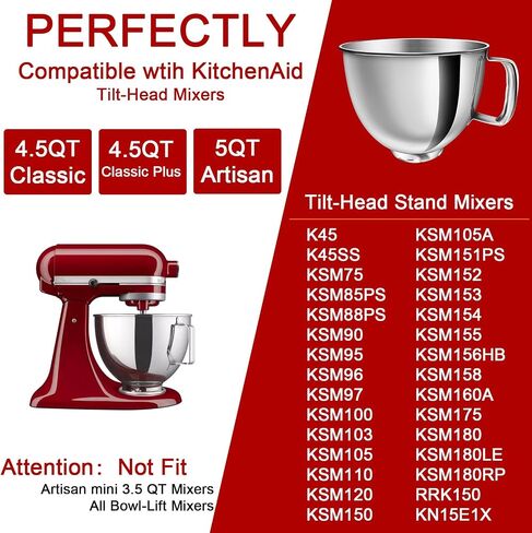 5 QT Stainless Steel Mixer Bowl Compatible with KitchenAid Artisan&Classic Series 4.5-5QT Tilt-Head Mixers K45 KSM70 KSM150 etc. Replacment for KitchenAid Mixer Bowl(Heavy Duty Radiant Gold) in Saudi Arabia