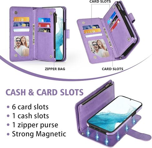 Asuwish Phone Case for Samsung Galaxy S22 5G Zipper Wallet Detachable Cell Cover with Tempered Glass Screen Protector Crossbody Strap Flower Card Holder Slot S 22 22S 4G G5 6.1 inch Women Girls Blue in Saudi Arabia